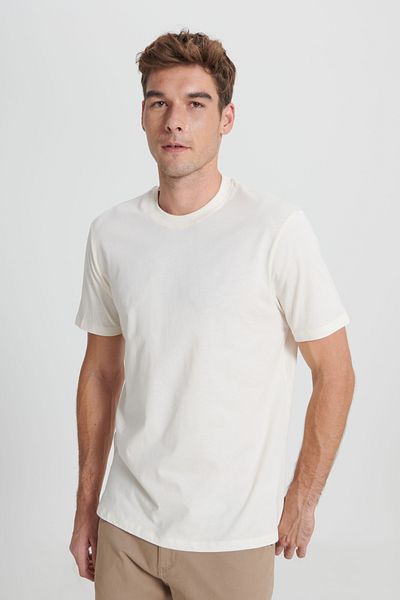 ALTINYILDIZ CLASSICS Ecru Herren-T-Shirt – bequeme Passform, 100 % Baumwolle, Rundhalsausschnitt