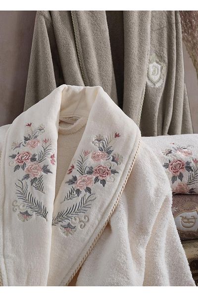 Dantela Set halate de baie din bumbac din catifea Larosa 6 piese - crem/bej