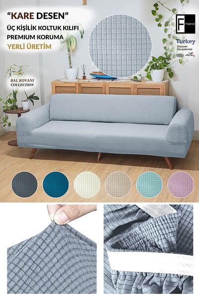 Faiend Flexible Lycra 3 Seater Gray Sofa Cover - Elastic Sofa Cover