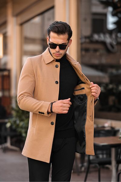 gm giyimarket Мъжко прилепнало палто с дълги маншети