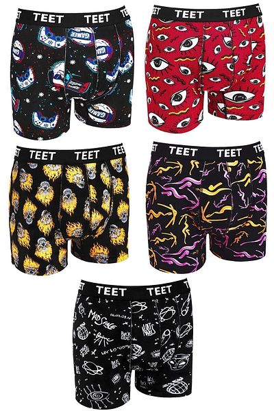 TEET Ανδρικό Boxer Premium Σετ 5 βαμβακερών Lycra με μοτίβο πλήρους καλουπιού