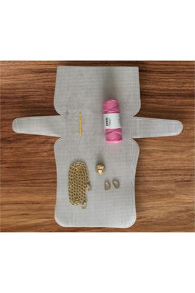 serpildüğme Pink Macrame Plastic Canvas Bag Set - Large Size