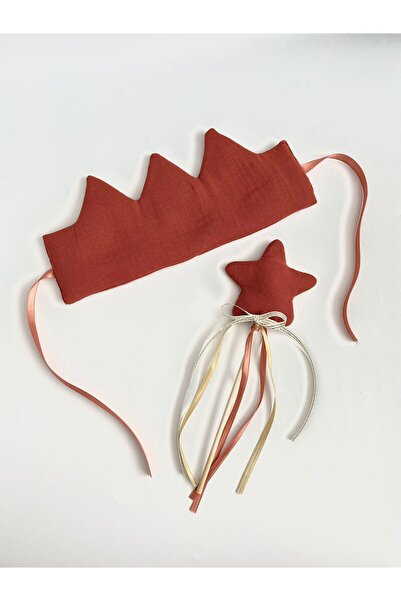 azecekids Kiremit Müslin Doğum Günü Parti Tacı Ve Yıldız Değnek Asa Ikili Set