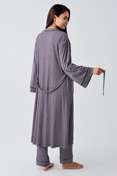 Artış Flexible Viscous Maternity Pajamas and Dressing Gown Set - Long Sleeve, Buttoned 15307