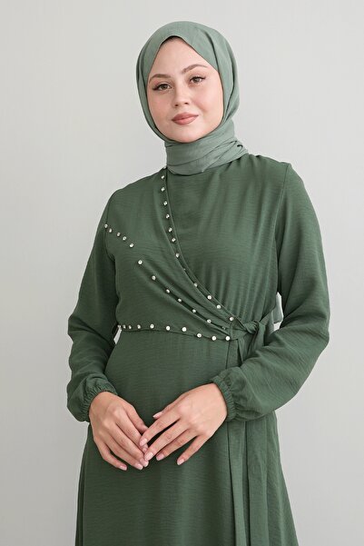 InStyle Khaki Ayrobin Dress - Pearl and Tie-up Front