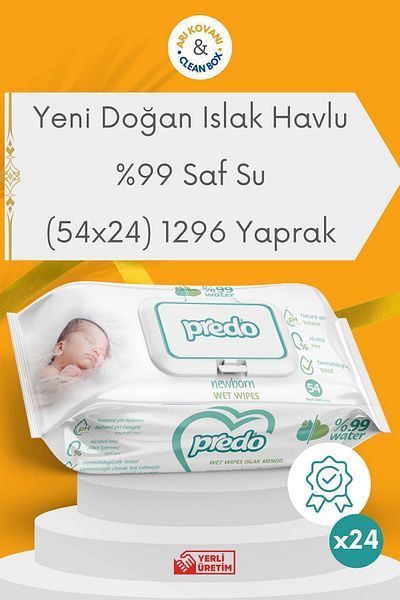 PREDO Newborn 99% Pure Water Wet Towels 24 Packs 1296 Sheets