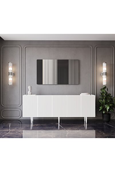 enwood Capella Beyaz Mdf 5 Kapaklı Raflı 180 Lik Konsol