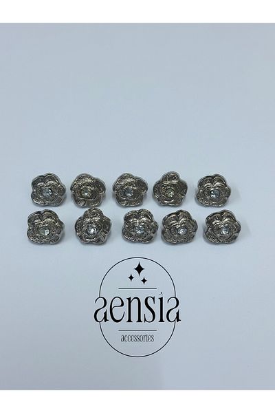 aensia Gold Rose Flower Model Stoned in the Middle 1.27 Cm Blouse Shirt - Metallized Plastic Button 10 Pack