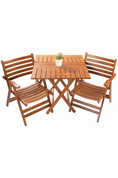 Bahçeme Antalya Ahşap Bahçe Takımı, Katlanır Balkon Set : 60x60 Masa + Kolçak...