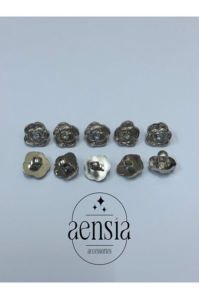 aensia Gold Rose Flower Model Stoned in the Middle 1.27 Cm Blouse Shirt - Metallized Plastic Button 10 Pack