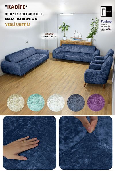 Faiend Velvet 3 3 1 1 Petrol Blue Elastic Sofa Cover| Elastic Sofa Cover| Seat Cover
