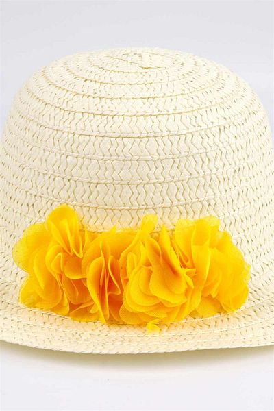 Le Mabelle Girl's Straw Hat with Yellow Flower Detail