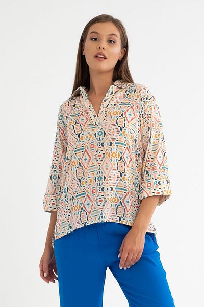 Qaju Cămașă de damă cu model geometric - cu plăcuță cu jumătate de nasture