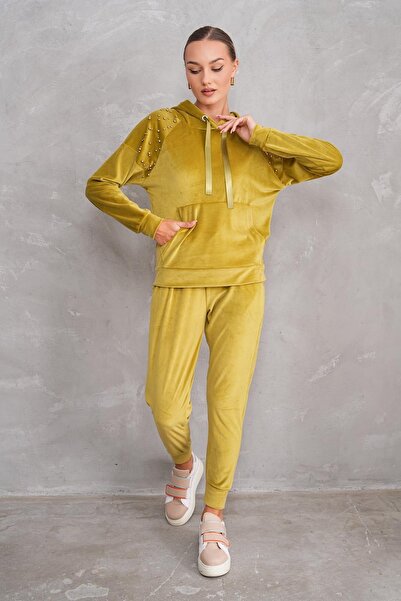 WestBound Зелений камінь Детальний м'який оксамитовий жіночий спортивний костюм