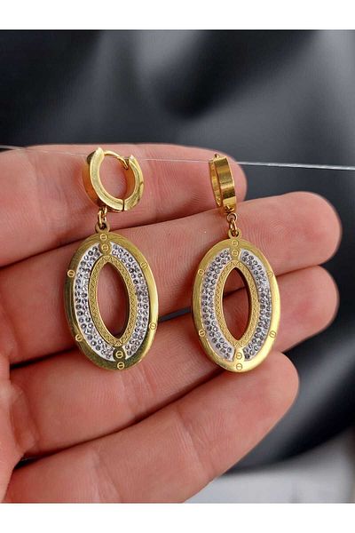takitokaciniz Zircon Stone Detailed Steel Women's Earrings