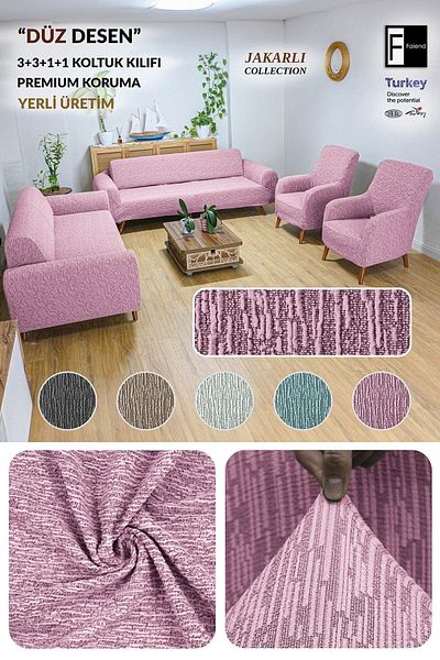 Faiend Stretch Elastic Flexible Washable Cotton 3+3+1+1 Jacquard Sofa Cover Set Sofa Cover