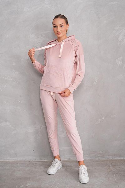 WestBound Soft Velvet Stoned Women's Tracksuit Set - Pudra