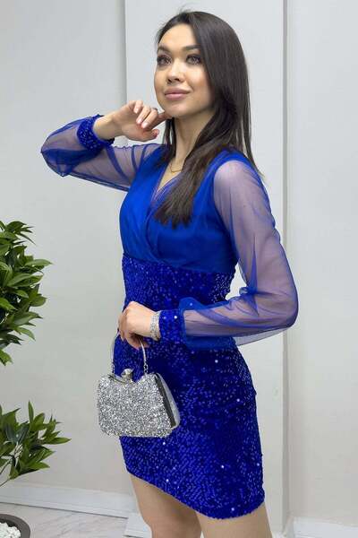 Elbise Delisi Kruvaze Yaka Payet Yeni Sezon Abiye Elbise Bordo, Lacivert, Mor...