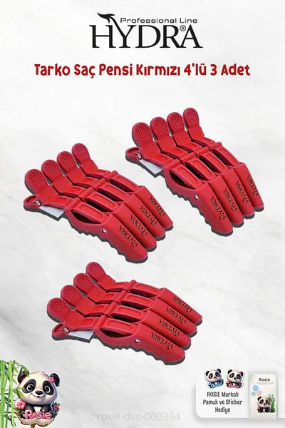 Tarko Tarko Hydra 2192 Hair Clamp - 3 Pieces, 4 Pieces Red and ROSIE