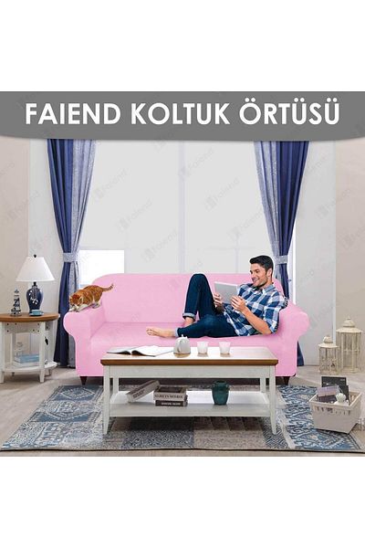 Faiend Pink Elastic Ballet and Sofa Cover Set - 3+3+1+1 Sample