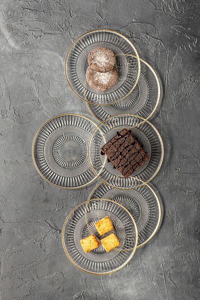Vienev Set of 6 19 cm Crystal Gold Striped Glass Cake Plates Serving Set