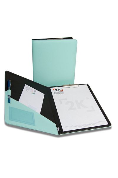 2K Secretarial Tray with Cover Faux Leather A4 - Water Green