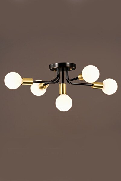 Lambadar Döngü Modern Tasarım Siyah Renk Beşli Avize (CAMSIZ MODEL)