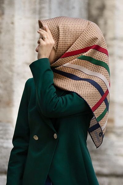 Vissona Γυναικείο Φουλάρι Beige Twill Silk - Navy Blue, 90x90
