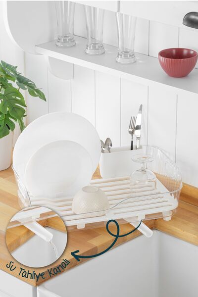 Vienev 32 x 32 Lavabo Kenarı Tezgah Üstü Süzgeçli Bulaşıklık Şeffaf Beyaz Pla...