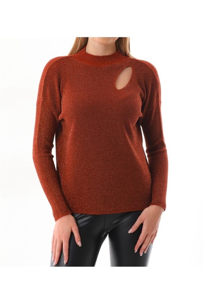 T Guel Women's Tile Glitter Half Turtleneck Shoulder Low-cut Knitwear Sweater