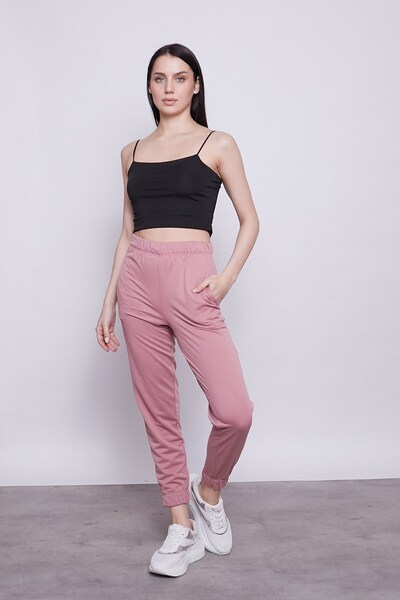 Jument Pantaloni de sport de damă cu talie înaltă, cu buzunare laterale și talie și picioare elastice - Dusty Rose