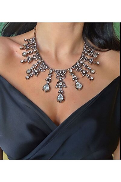 TMD AKSESUAR Elmas Montürlü Damla Zirkon Taşlı Akarsu Gerdanlık