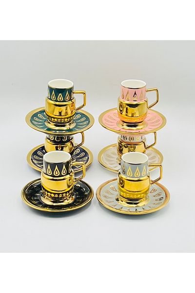 Tekbir Tekbir Vintage Drop Patterned Porcelain Coffee Cup Set