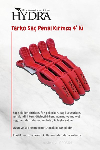 Tarko Tarko Hydra 2192 Hair Clamp - 3 Pieces, 4 Pieces Red and ROSIE