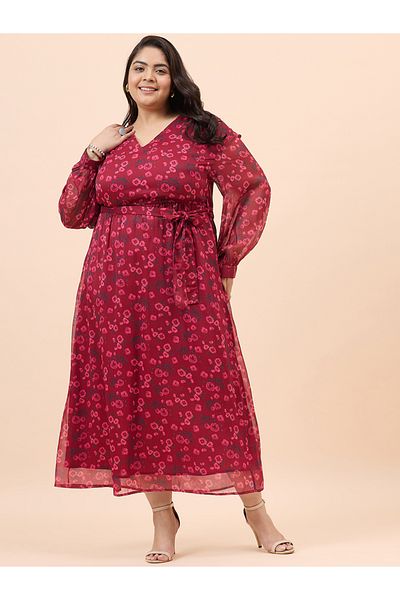 Femmella By Styli Plus Size Floral Print V Neck Maxi Dress