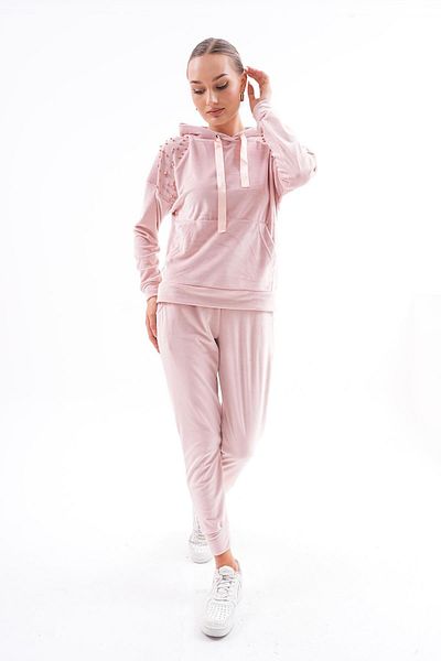 WestBound Soft Velvet Stoned Women's Tracksuit Set - Pudra
