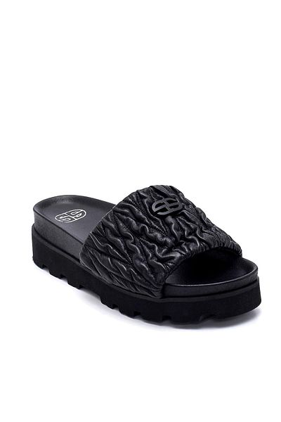 Sofia Baldi Black Leather Milan Women's Flat Slippers