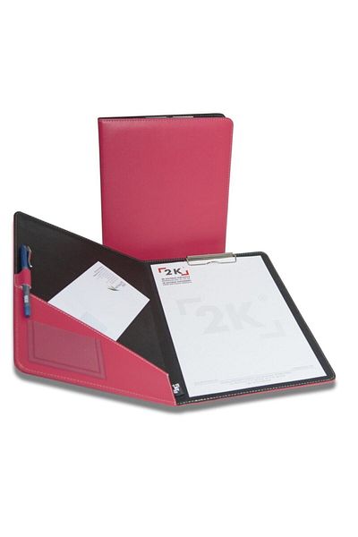 2K Secretarial Tray with Cover Faux Leather A4 - Fuchsia