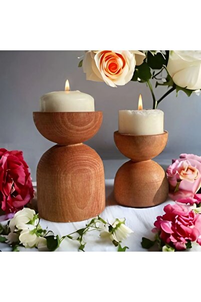 LMN Mobilya 2'li Mumluk, Ahşap Mumluk, Şamdanlık Boyanabilir Dekoratif