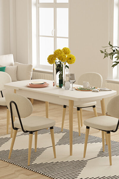 VİLİNZE Vilinze Deniz Sandalye Golf Ahşap MDF Açılır Mutfak Masası Takımı - 7...