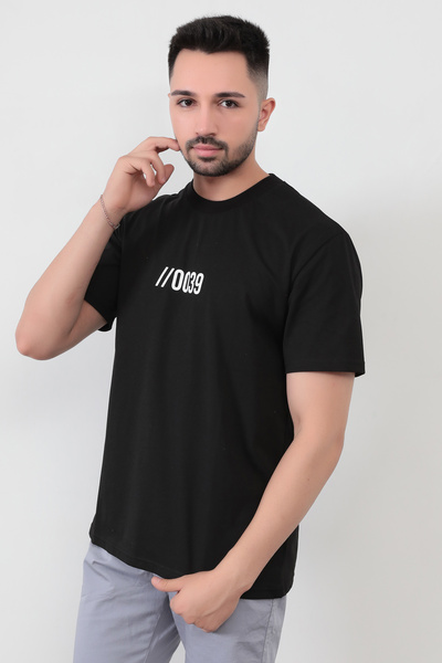 JB John Borners Μαύρο ανδρικό μπλουζάκι με στάμπα 0039 κανονικής εφαρμογής