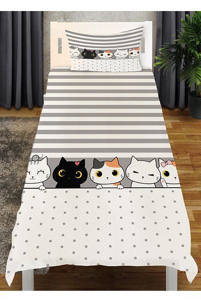 Evperest Striped Polka Dot Cat Pique Bedspread EPY121