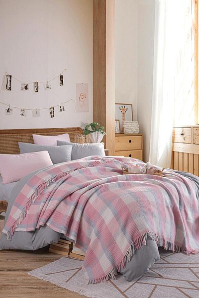 Eponj Home Double Blanket Cotton Warm Soft Powder