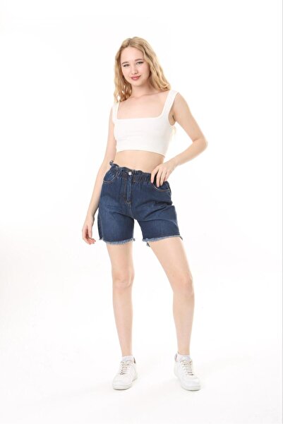 EYLÜL BUTİK BEL LASTİKLİ BOL KESİM KOT ŞORT