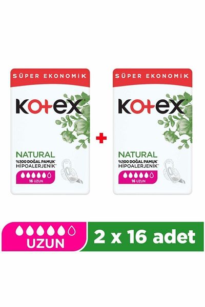Kotex Natural Quadro 16-Piece Long - Pack of 2