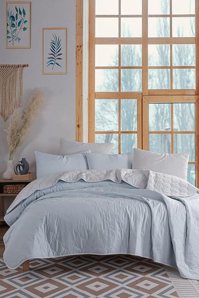 Eponj Home Set cuvertură de pat dublă matlasată - Solid A.Albastru-Gri