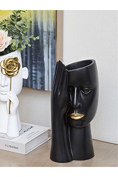 Genel Markalar Eli Yüzünde Büyük Boy Vazo Siyah 13*27 Cm