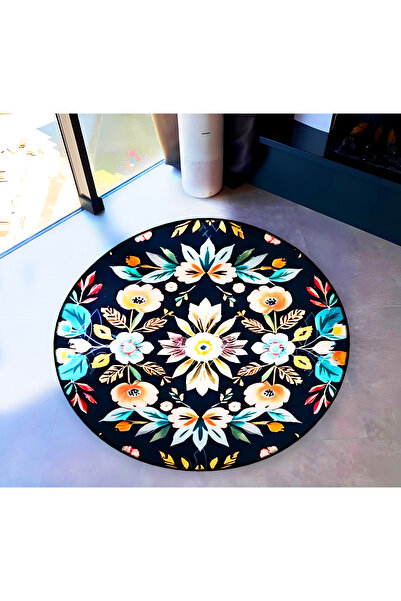 Rugs Modern Halı سجادة ميرا مستديرة متعددة الألوان بنمط الزهور والأوراق المنس...