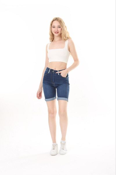 EYLÜL BUTİK Pantaloni scurți din denim cu centură pentru femei