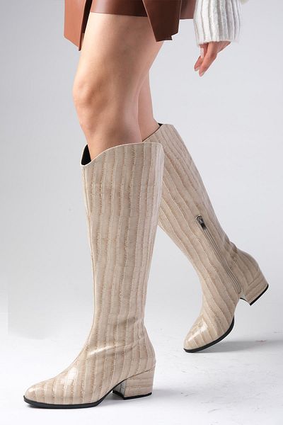 Mio Gusto Nola Beige Color Crocodile Boots
